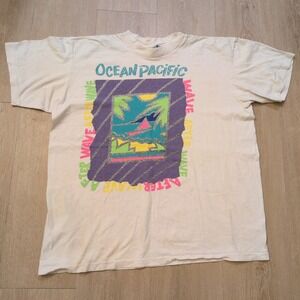 VTG OP Ocean Pacific Men Large One Size Shirt Surf Beach Cali Skater Distressed